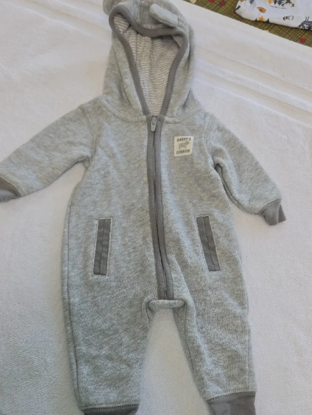 Carter's Gray Hooded Zip One-Piece (NB) and Brown Football Onsie Sz 0-3m